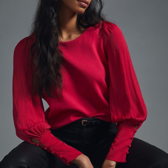 Anthropologie pink balloon sleeve top - Picture 1 of 9